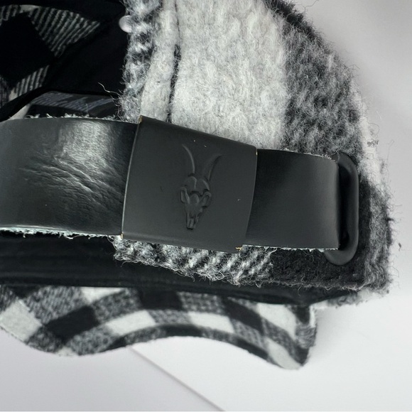 All Saints Check Baseball Cap Strapback Hat Black White Buffalo Check Fuzzy GUC - Picture 7 of 9